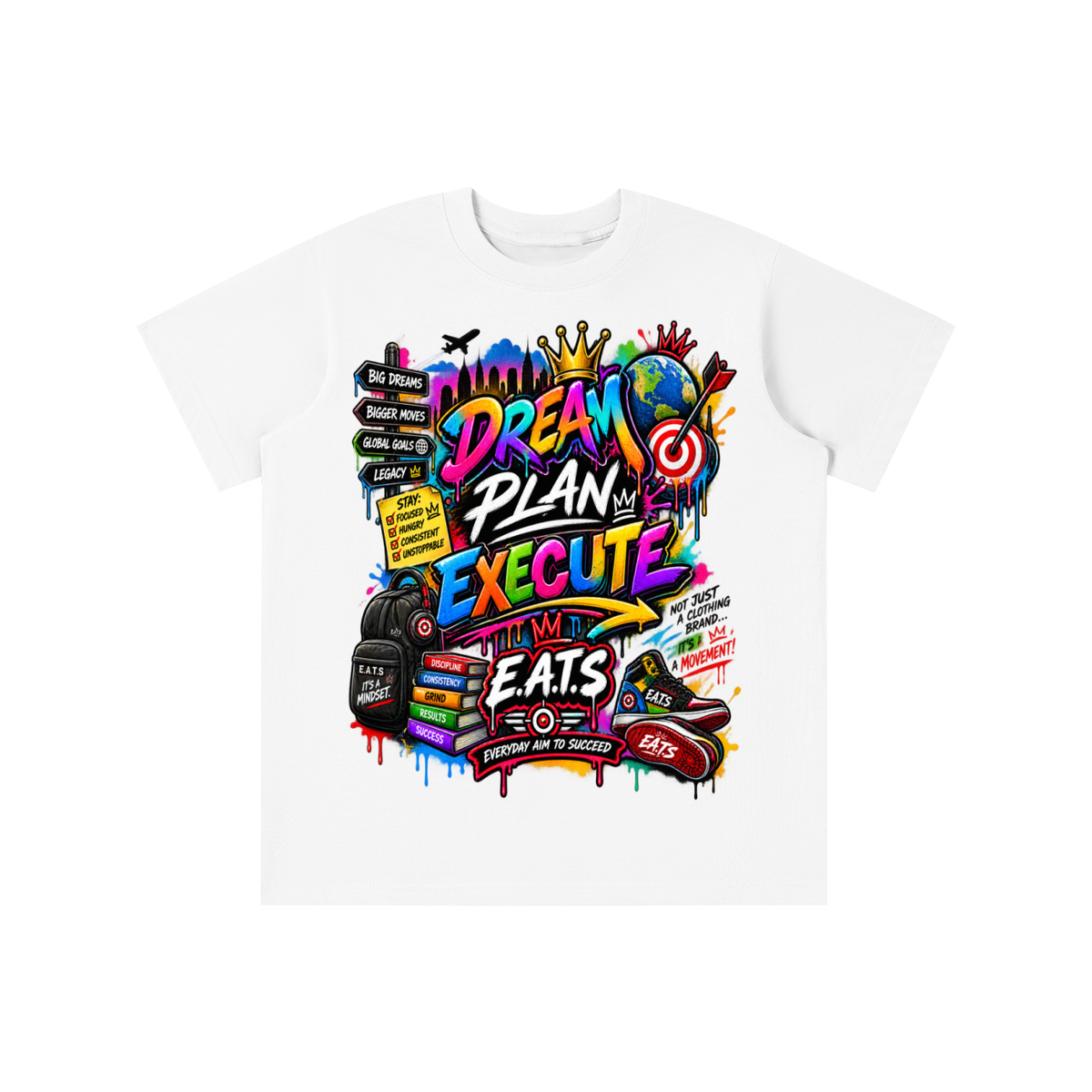 blue,pink,green,white,black,multicolor,mulitcolors,kids,kidstshirt,graphic,kidsgraphict,eats,brandlogo,logo,dream,plan,execute,bullseye