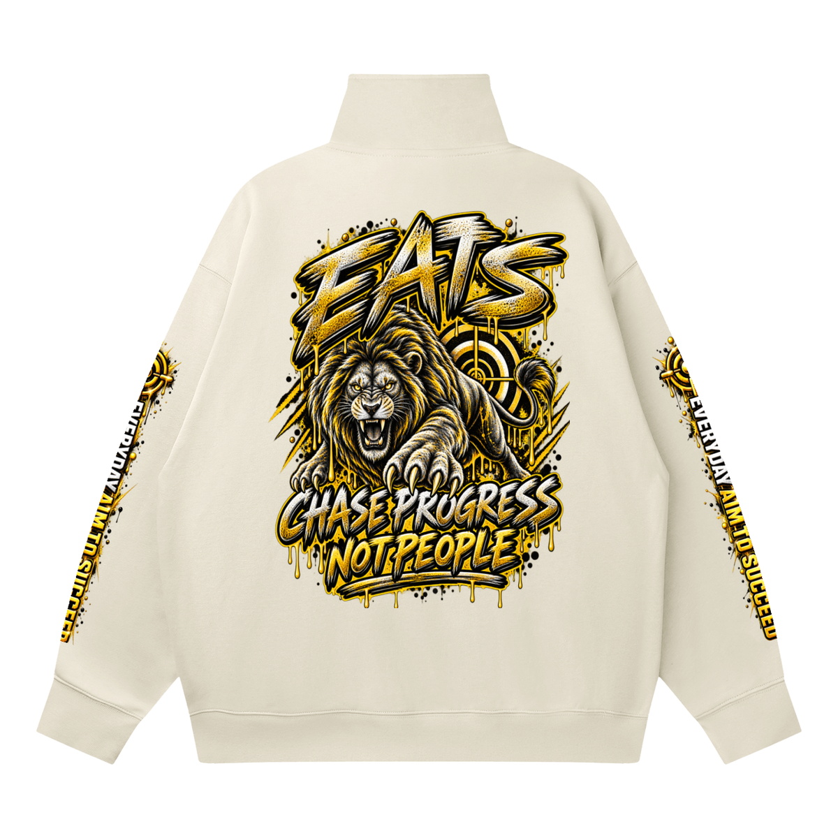 apricot,black,gold,his,men,mens,graphicsweatshirt,graphic,sweatshirt,casual,lion,animal,eats,longsleeve,streetwear,menscasual,mensstreetwear,zips,blacksweater,apricotsweater,mensgraphicsweater,logo,brandlogo,progress,chase,chaseprogress,eatsbyfitz,mensfashion,fashion,everydaywear,everydayaimtosucceed,bullseye