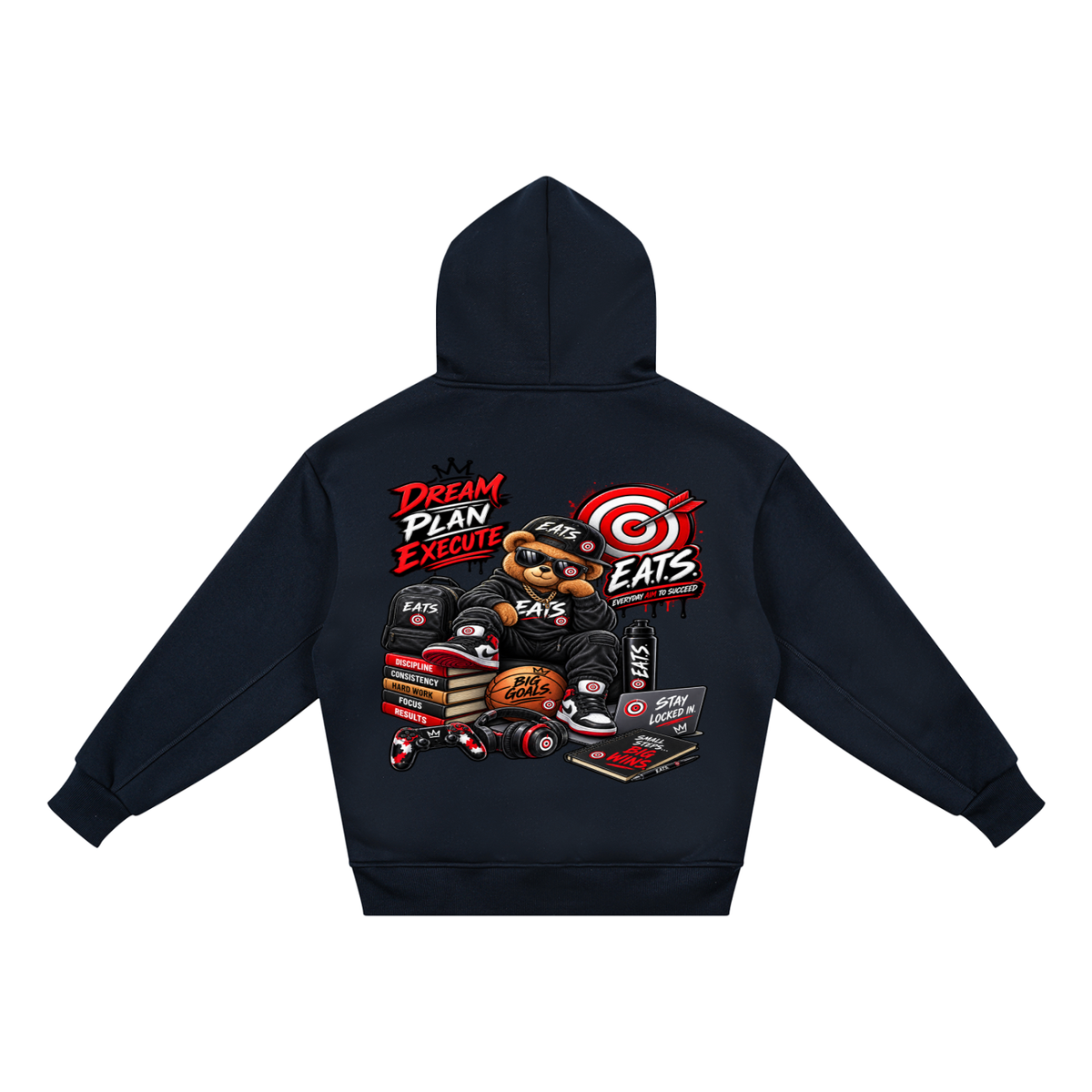 kids,kidshoodie,hoodie,black,red,eats,graphichoodie,graphic,brandlogo,logo,bullseye,teddybear,bear,grey,gray,navyblue,blue,navy