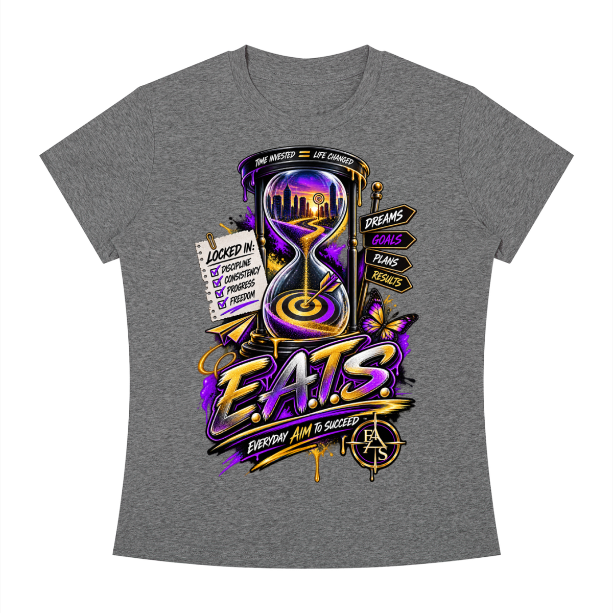 grey,gray,black,womens,women,hers,graphictshirt,eats,bullseye,logo,brandlogo,light,dark