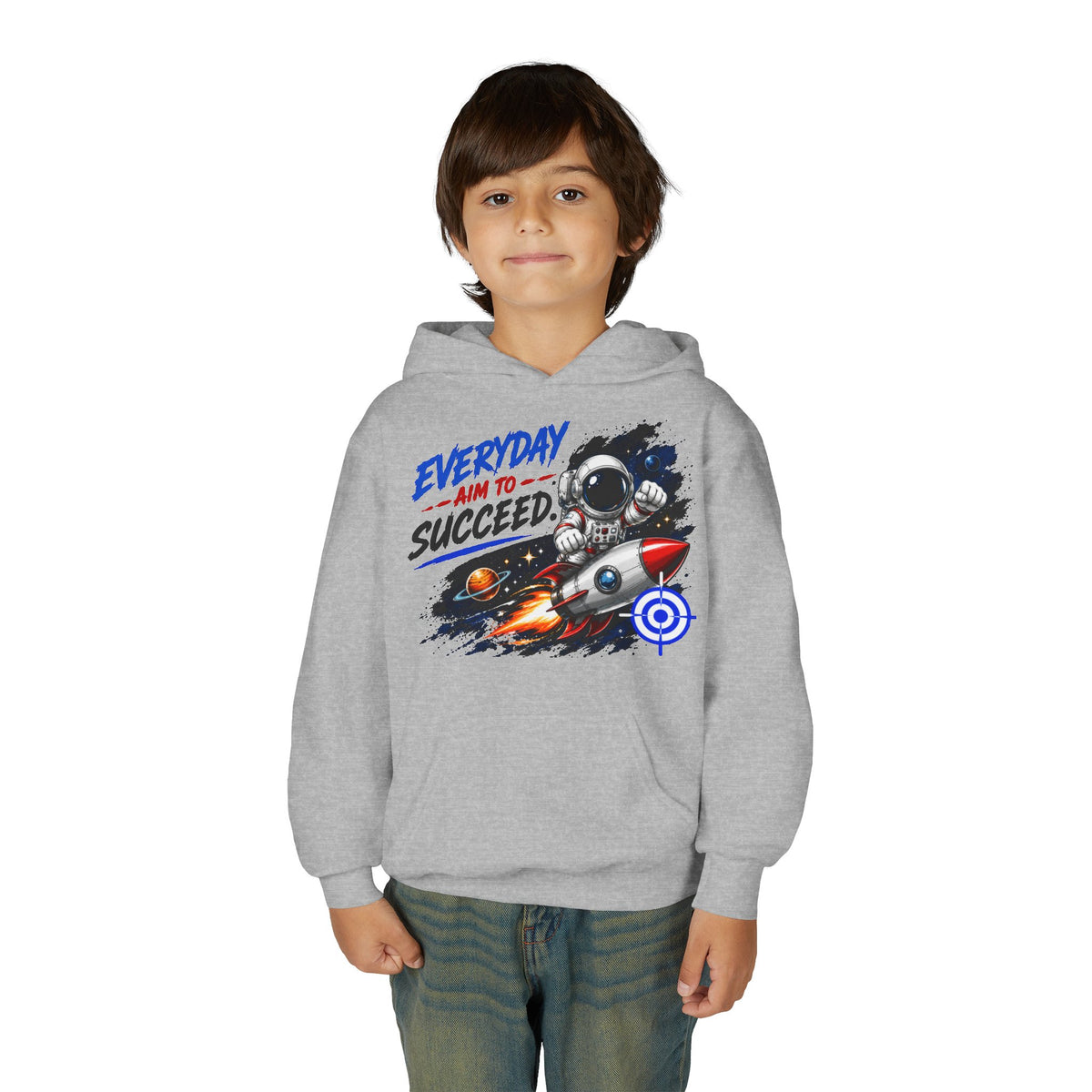 Youth Hoodie — Astronaut Rocket Graphic