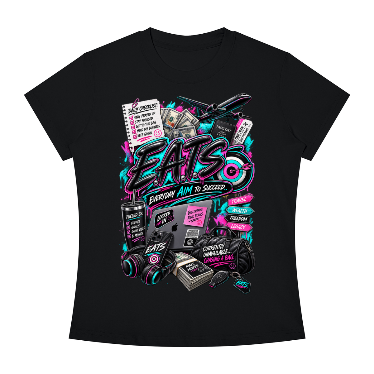 black,grey,gray,light,dark,womens,women,graphic,graphictshirt,tshirt,brandlogo,logo,bullseye,eats,her,hers,neon,neoncolors