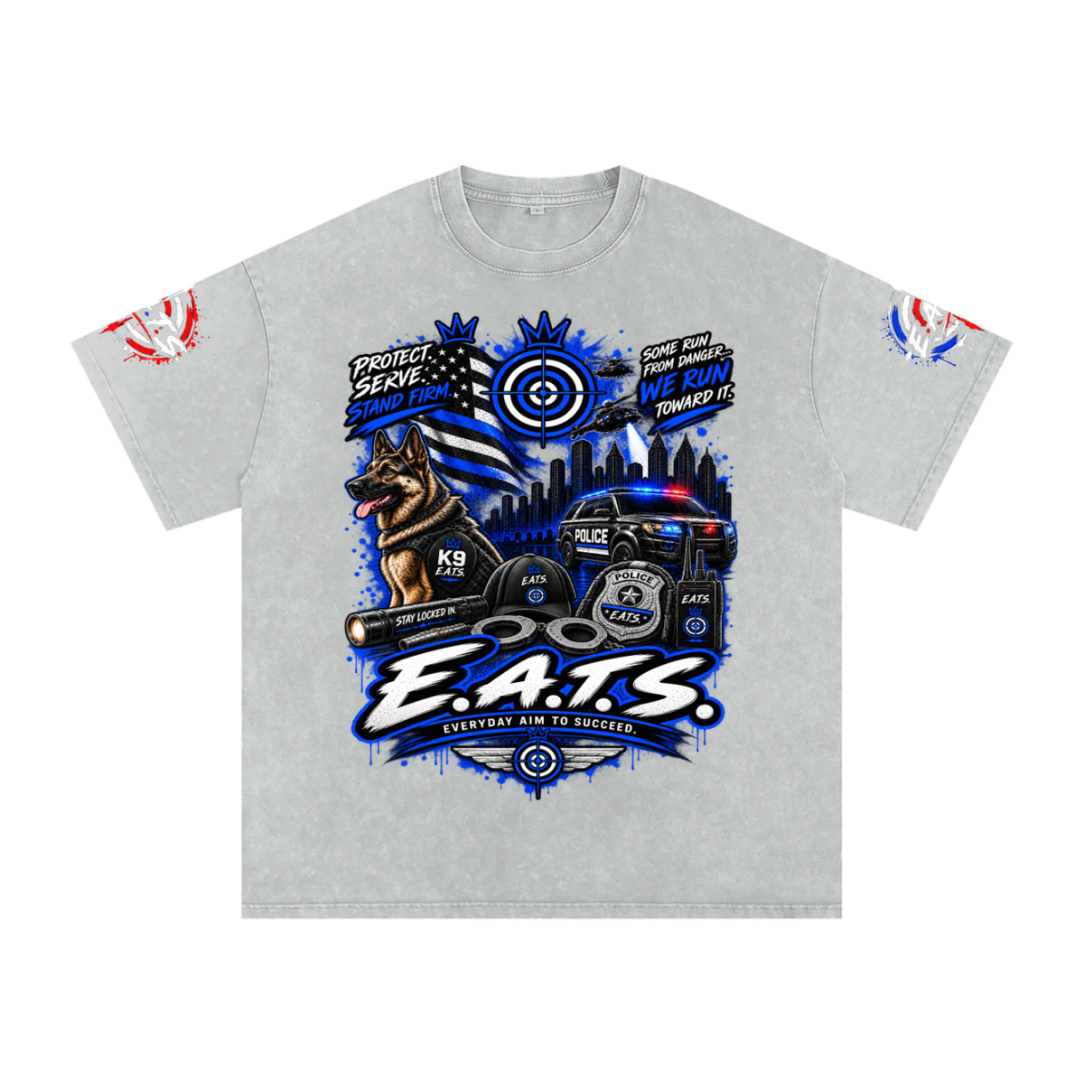 red,blue,black,grey,gray,apricot,dark,light,tshirt,men,women,casual,streetwear,eats,logo,career,careers,unisex,bullseye,police,k9,protect,service,cop,cops,serve