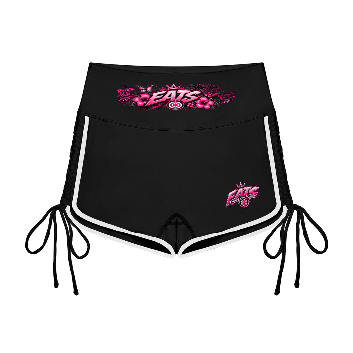 yogashorts,shorts,workoutshorts,womens,women,bullseye,brandlogo,eats,hers,black,pink,streetwear,yoga,activewear,hotpink
