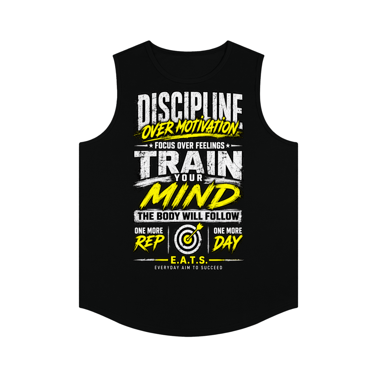 mens,logo,eats,gym,muscleshirt,yellow,grey,gray,black,men,discipline,train,repshirt,casual,menscasual,streetwear,bullseye,motivational,graphic,his,workout