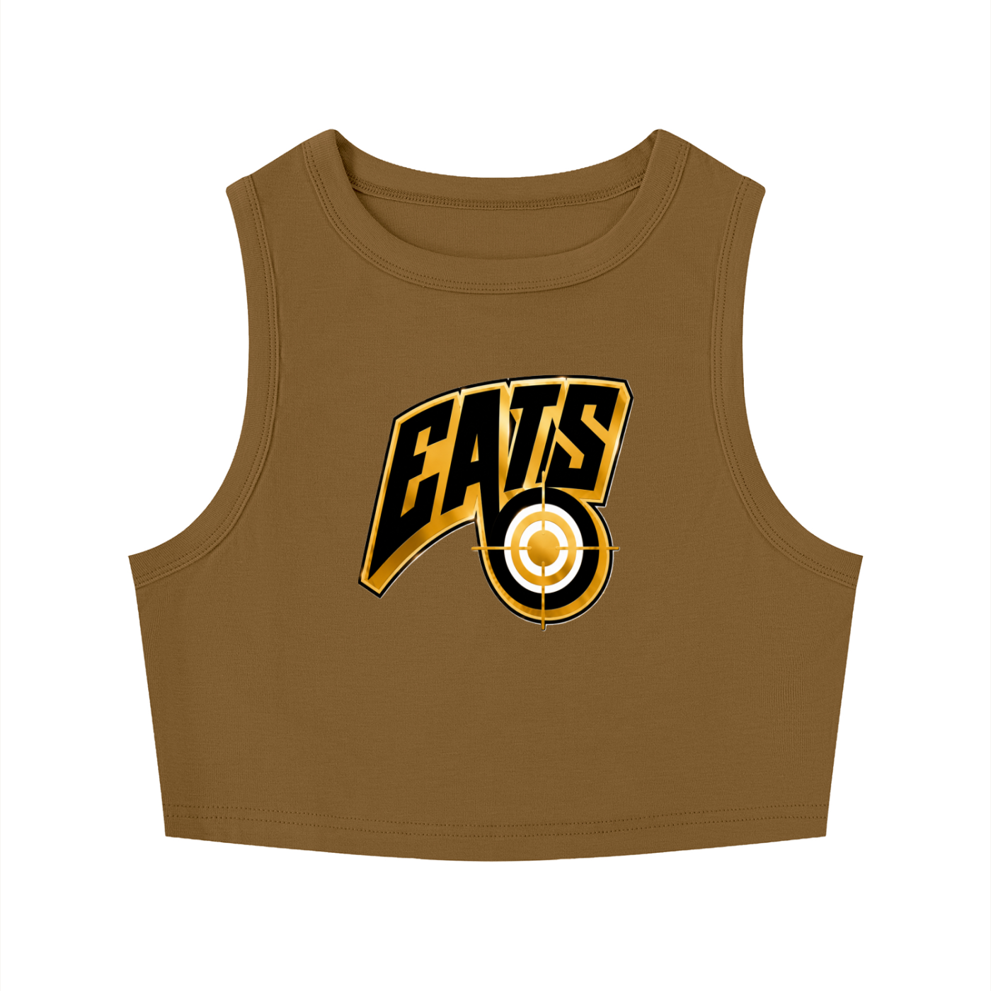 womens,tanktop,brown,eats,gold,crop,top,fashion