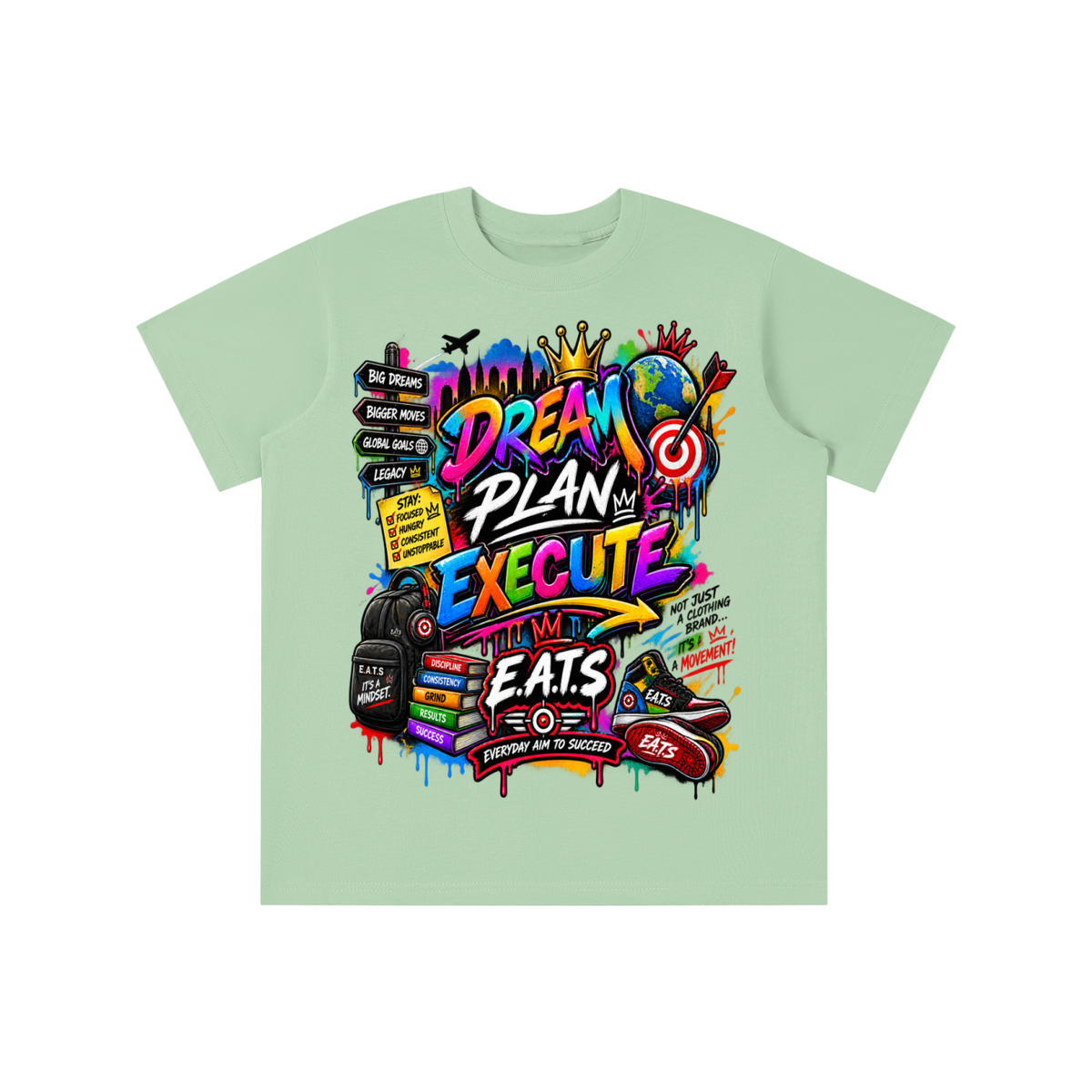 blue,pink,green,white,black,multicolor,mulitcolors,kids,kidstshirt,graphic,kidsgraphict,eats,brandlogo,logo,dream,plan,execute,bullseye