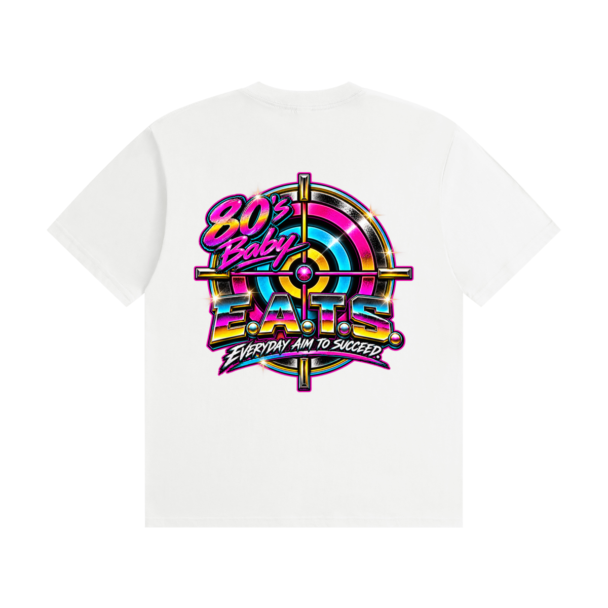 his,eats,men,80s,retro80s,80style,everydayaimtosucceed,mensclothing,menshirt,brandlogo,bullseye,white,multicolor,tshirt,streetwear,mensstreetwear,80sretrotshirt,eatsbyfitz,80sbaby,clothing,oldschool,graphictee,mensgraphictshirt,neon,neoncolors