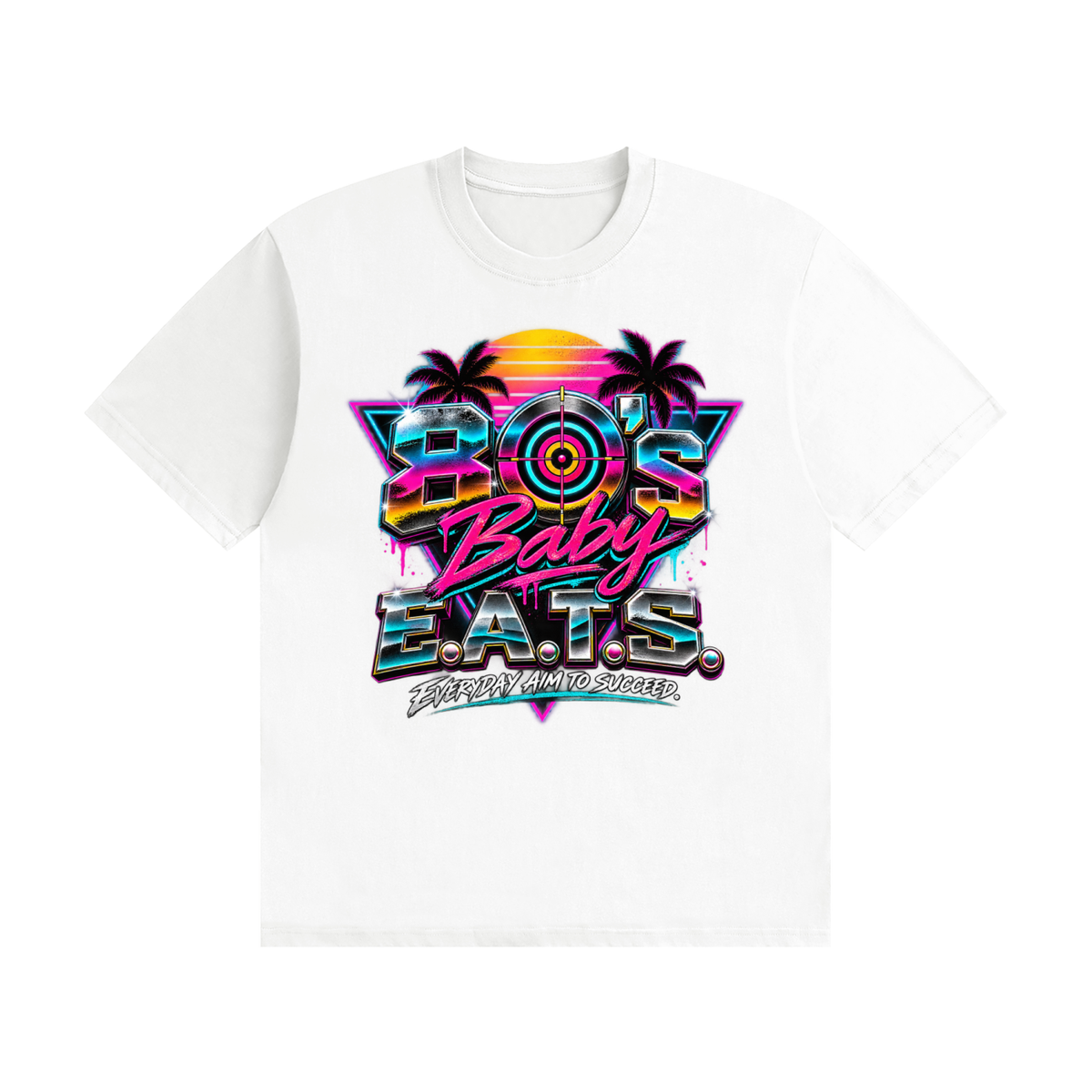 his,eats,men,80s,retro80s,80style,everydayaimtosucceed,mensclothing,menshirt,brandlogo,bullseye,white,multicolor,tshirt,streetwear,mensstreetwear,80sretrotshirt,eatsbyfitz,80sbaby,clothing,oldschool,graphictee,mensgraphictshirt,neon,neoncolors