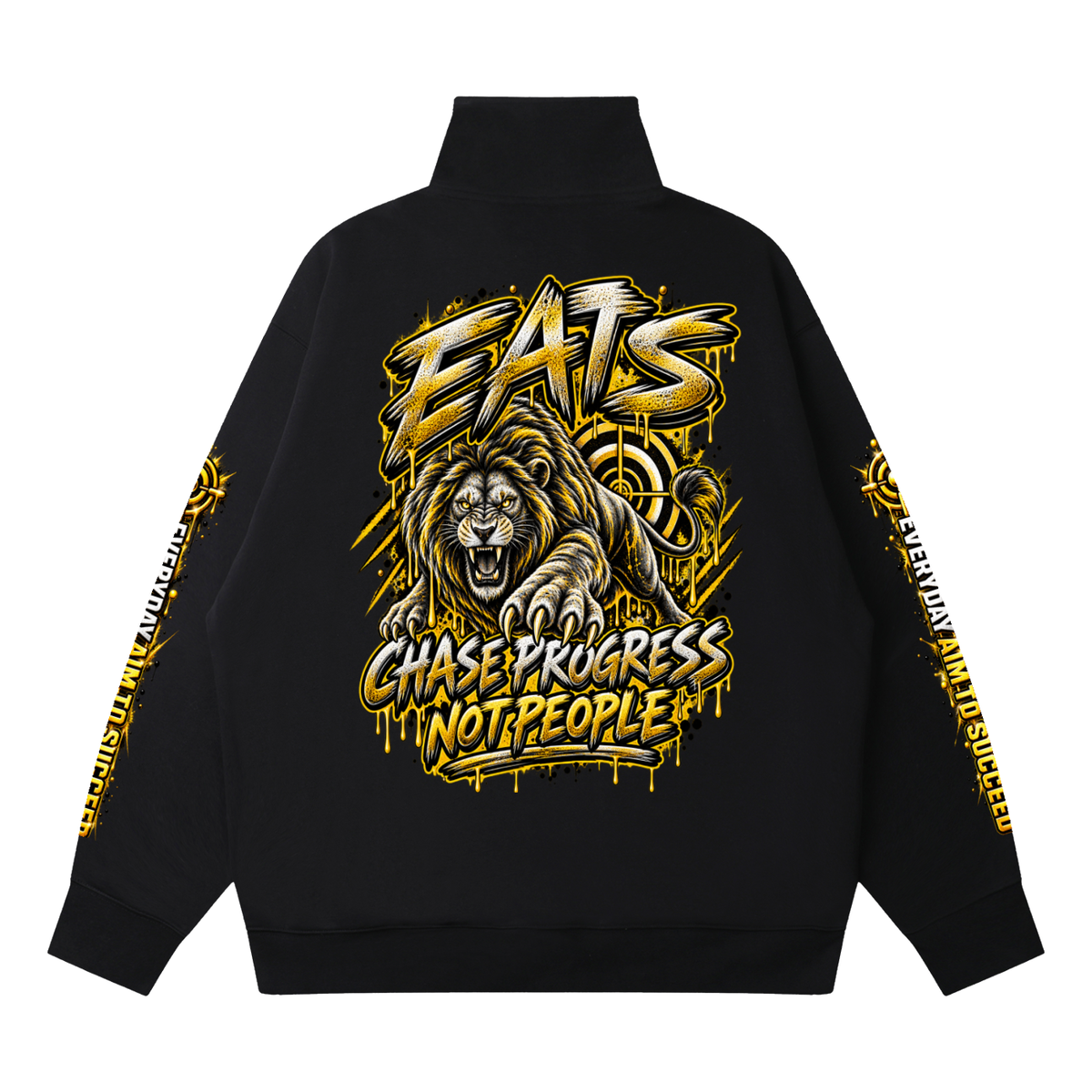 apricot,black,gold,his,men,mens,graphicsweatshirt,graphic,sweatshirt,casual,lion,animal,eats,longsleeve,streetwear,menscasual,mensstreetwear,zips,blacksweater,apricotsweater,mensgraphicsweater,logo,brandlogo,progress,chase,chaseprogress,eatsbyfitz,mensfashion,fashion,everydaywear,everydayaimtosucceed,bullseye