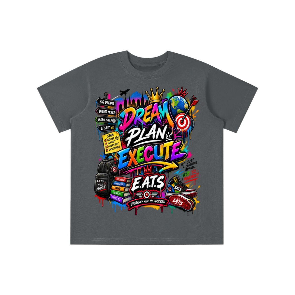 blue,pink,green,white,black,multicolor,mulitcolors,kids,kidstshirt,graphic,kidsgraphict,eats,brandlogo,logo,dream,plan,execute,bullseye