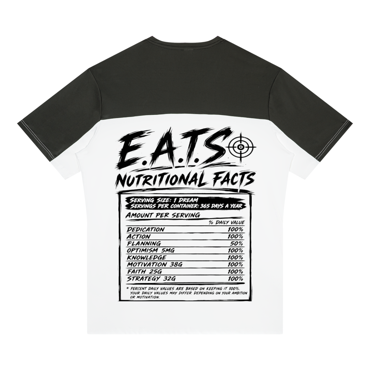 white,grey,gray,tshirt,mens,men,casual,facts,streetwear,light,dark,logo,eats,his,bullseye,nutritional,shirt