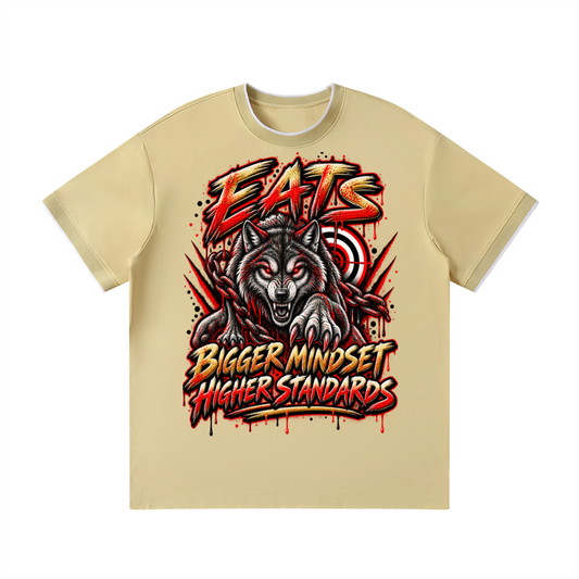 white,black,khaki,khakitshirt,blacktshirt,whitetshirt,graphic,graphictshirt,his,mens,men,menstshirt,mensgraphictshirt,mensstreetwear,streetwear,fashion,mensfashion,mensfashionwear,wolf,biggermindset,higherstandards,eats,eatslogo,brandlogo,everydayaimtosucceed,red,redandgold,redandyellow,bullseye,whiteandblack,blackandwhite,khakiandwhite,graphicdrip,drip