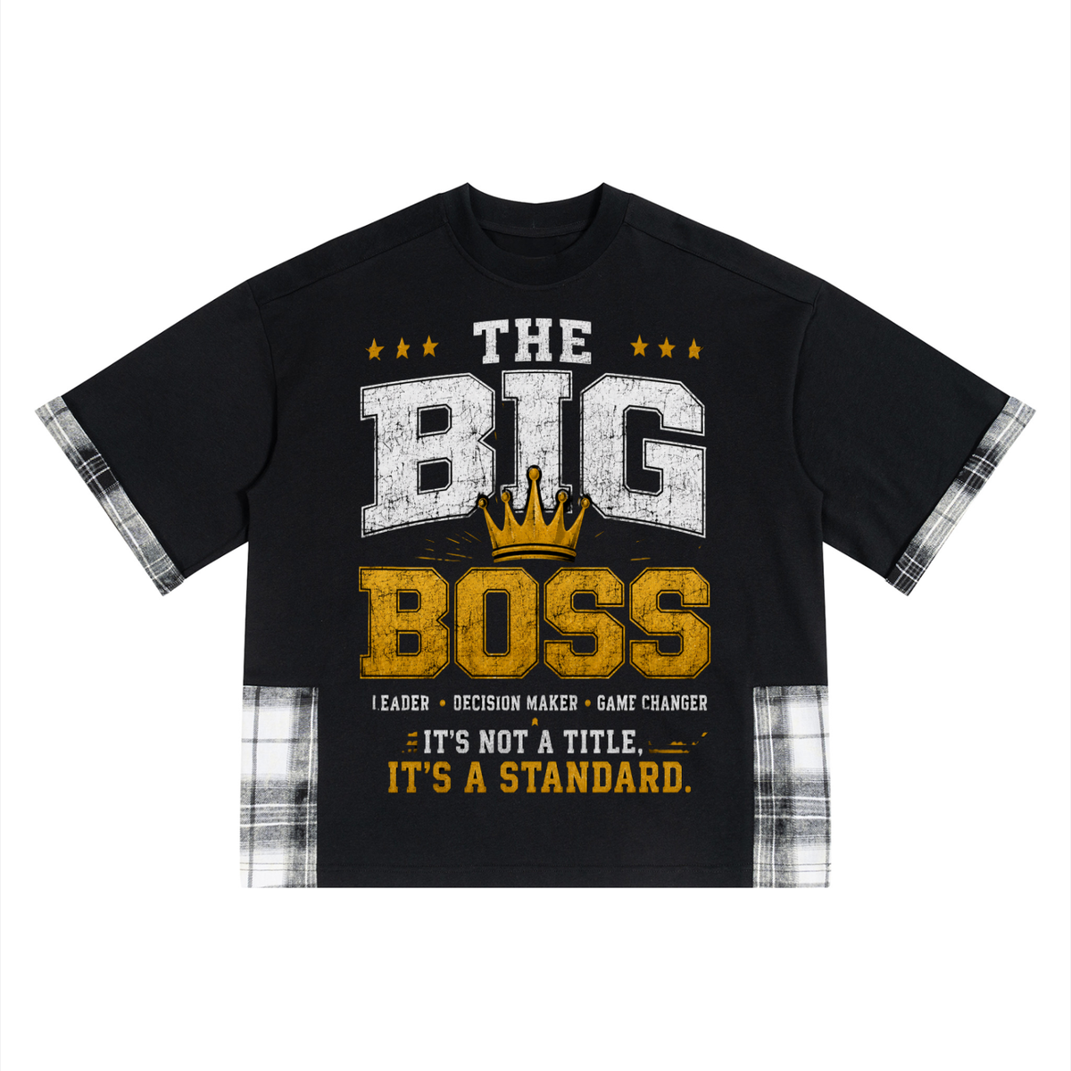 Boss,big,unisex,black,plaid,graphic,career,careers,gold,yellow,grey,eats,bullseye,logo,men,mens