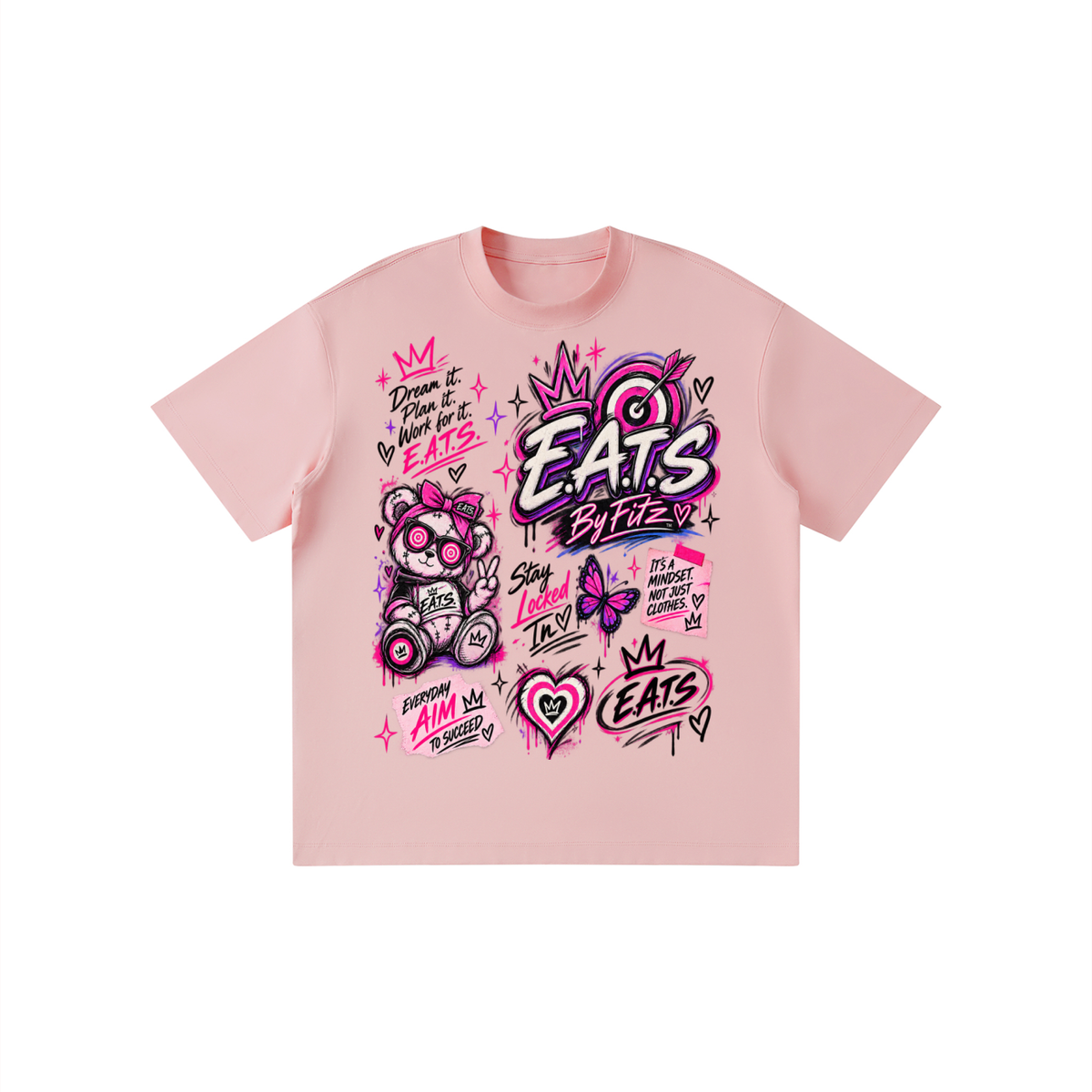 pink,girls,kids,graphic,tshirt,purple,eats,logo,brandlogo,littlekids,littlegirls,bullseye,hearts,bear,crowns,aimtosucceed,dreambig