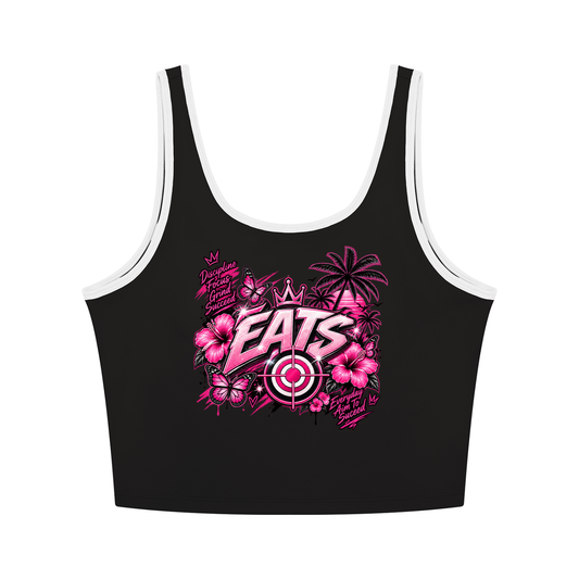 yoga,tanktop,top,hers,women,womens,activewear,streetwear,brandlogo,eats,bullseye,hotpink,pink,black,gymwear,twopieceset,set,twopiece