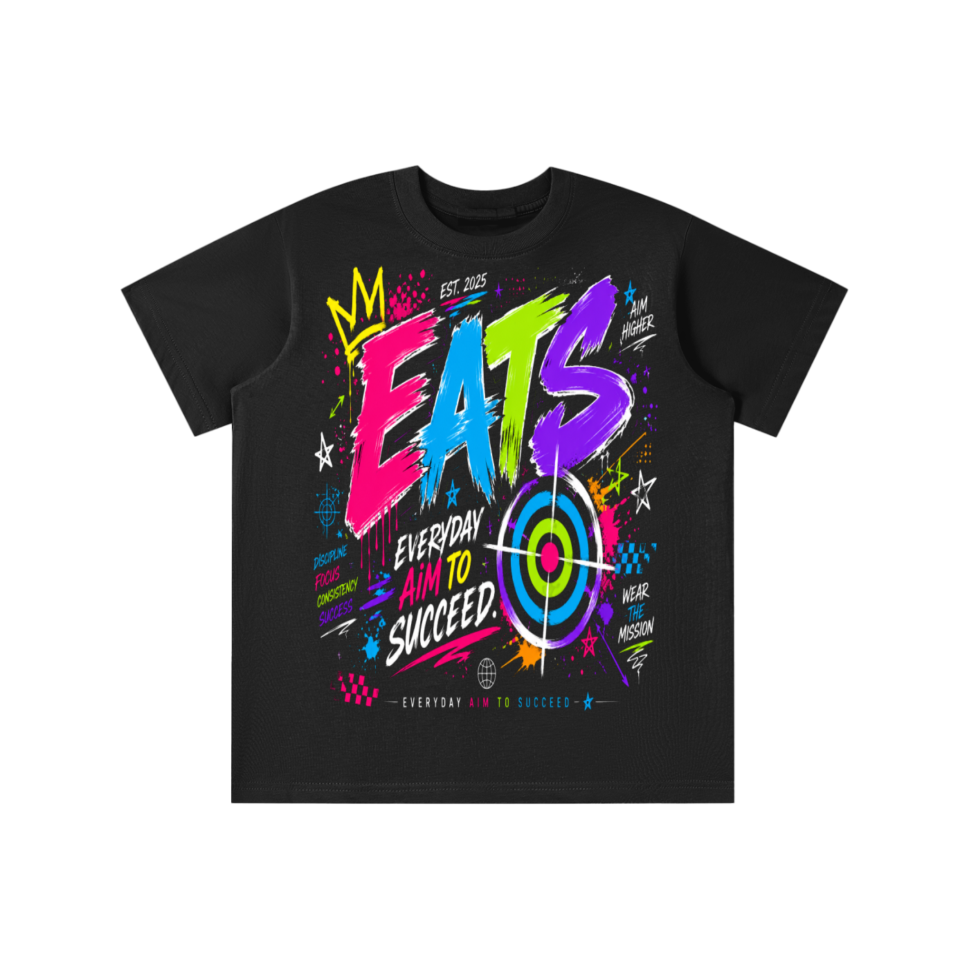 eats,kids,shirt,tshirt,black,colors,pink,blue,green,purple